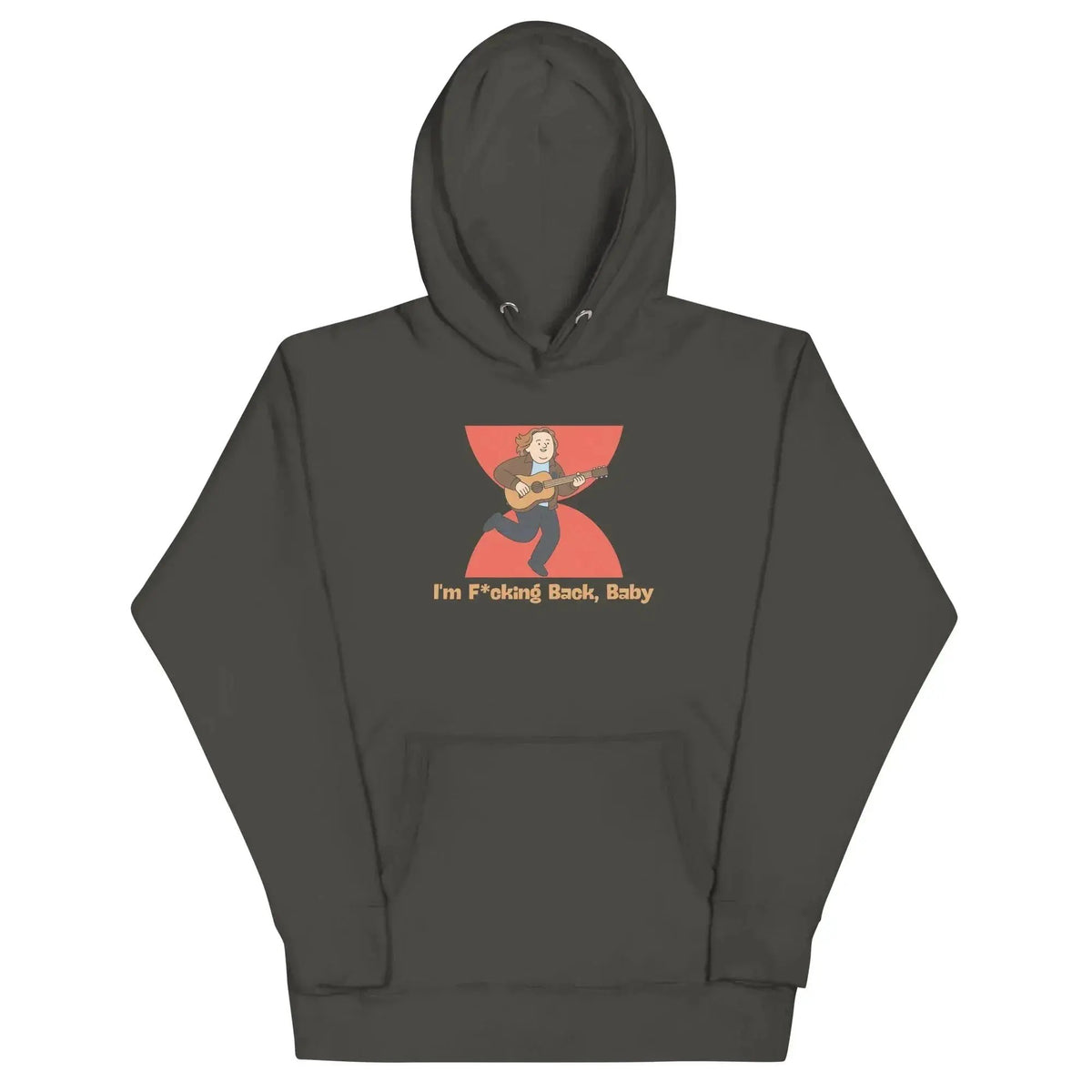 Charcoal gray back graphic pullover hoodie with hood and kangaroo pocket