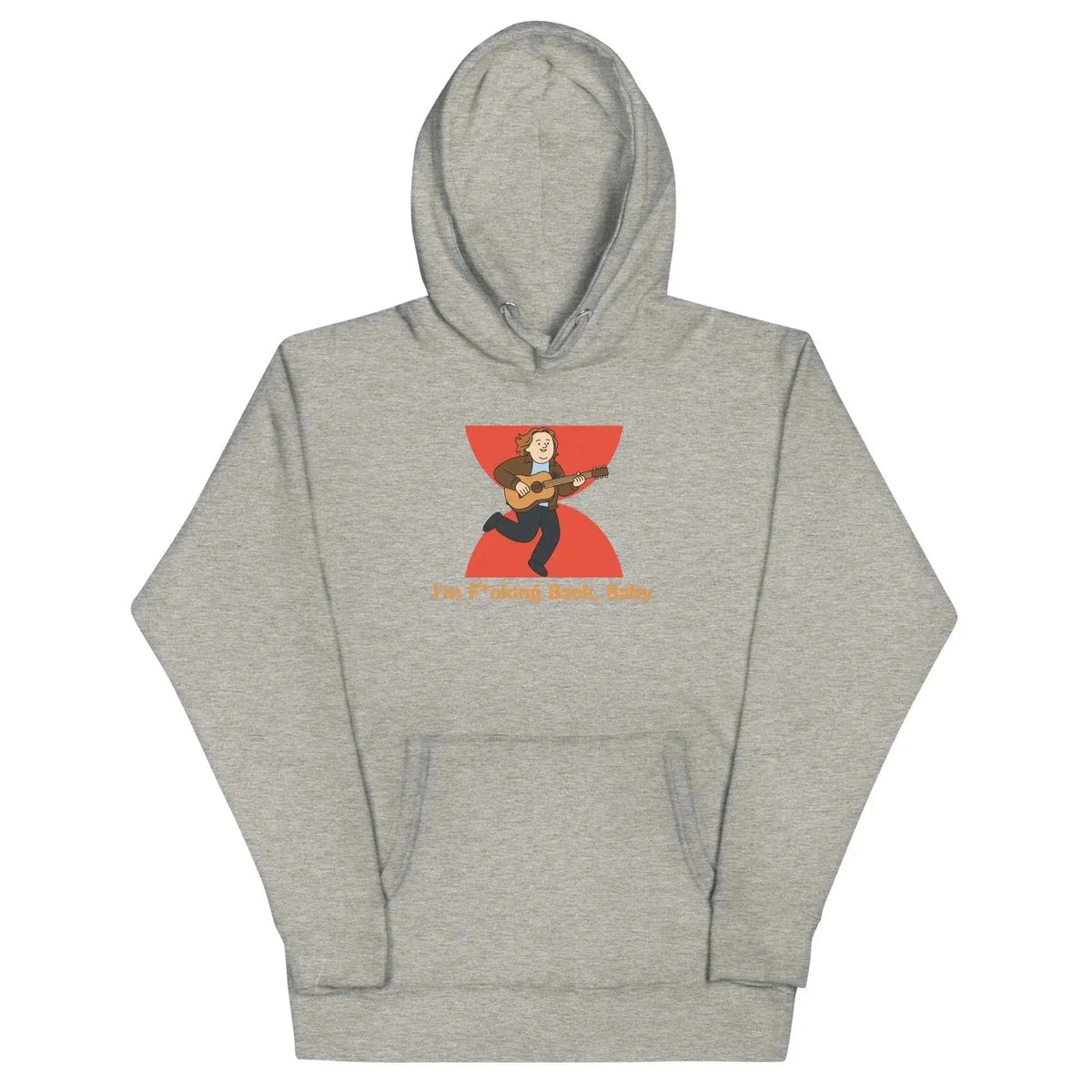 Heather gray unisex pullover hoodie with hood and back cartoon graphic