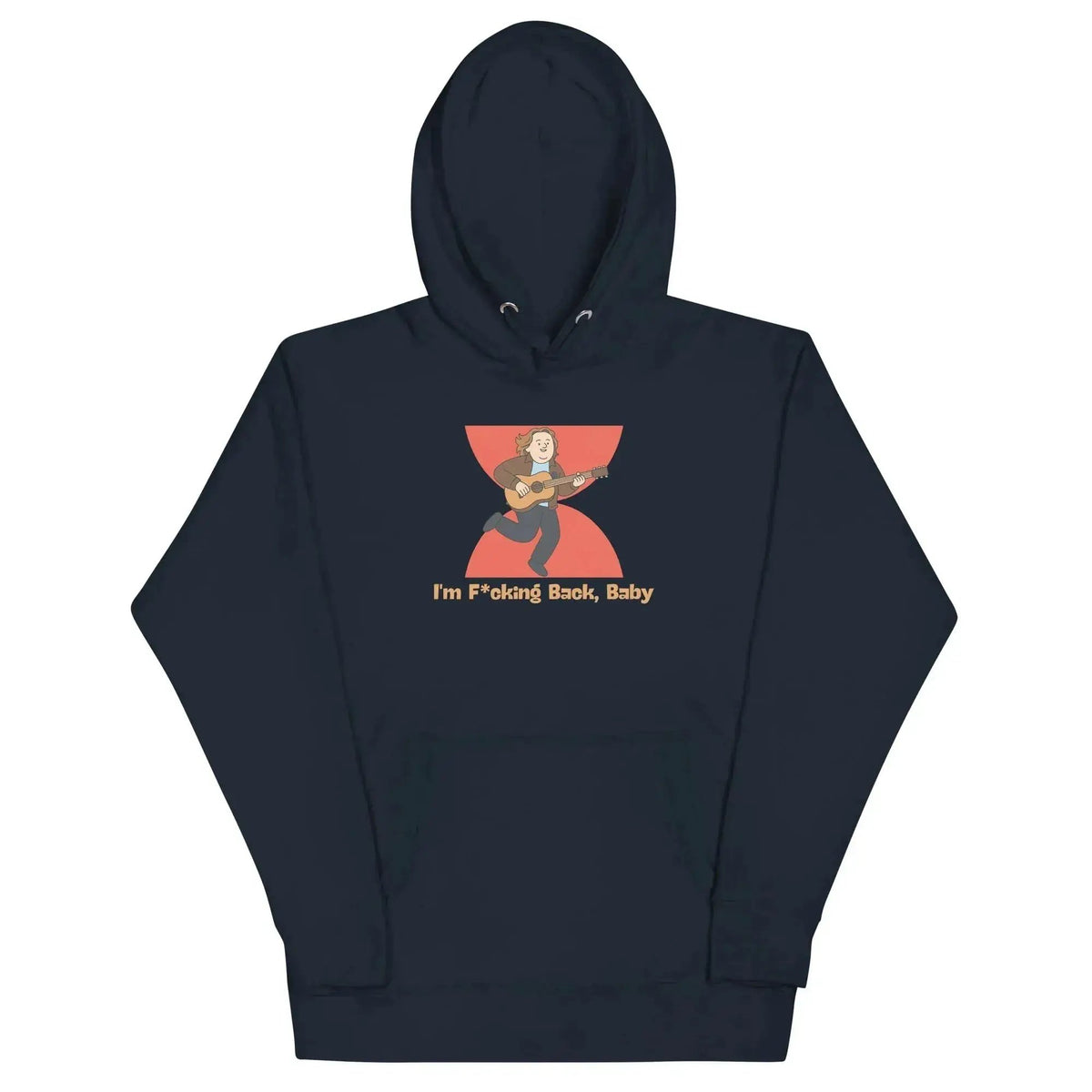 Navy unisex pullover hoodie with hood and back cartoon graphic