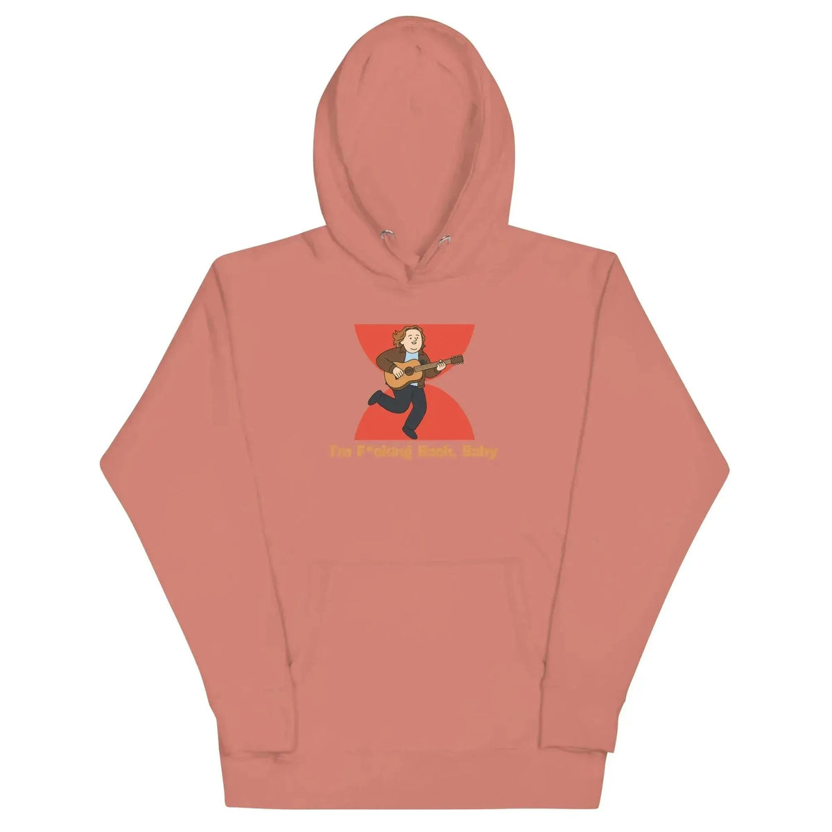 Dusty rose unisex pullover hoodie with hood and back cartoon graphic