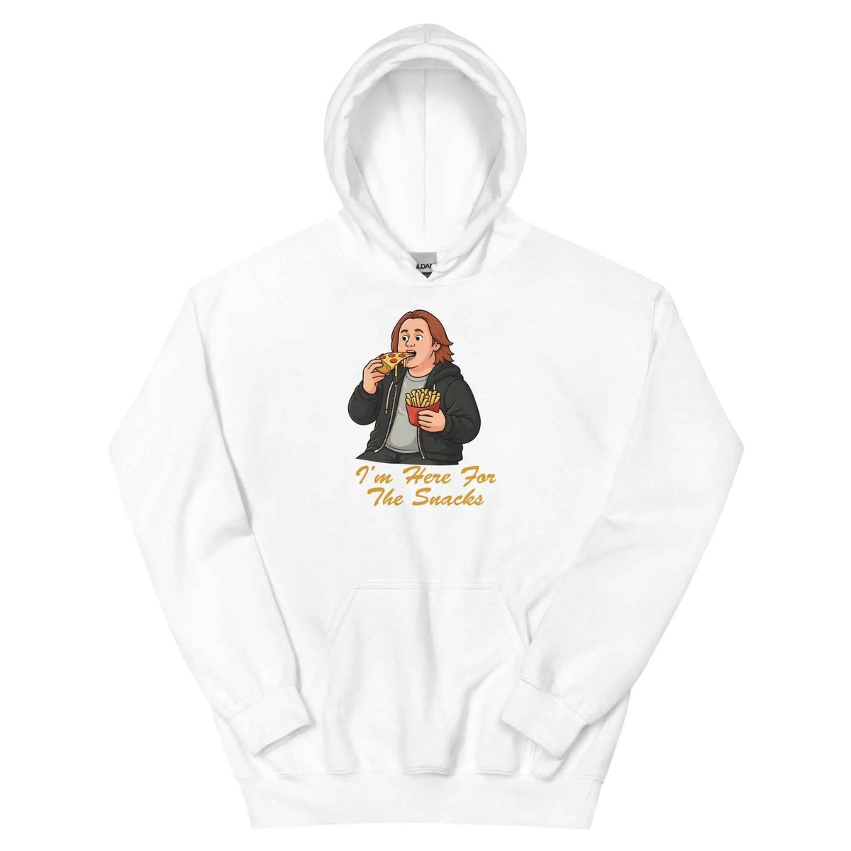 Unisex white hoodie with front graphic and kangaroo pocket, pullover with hood