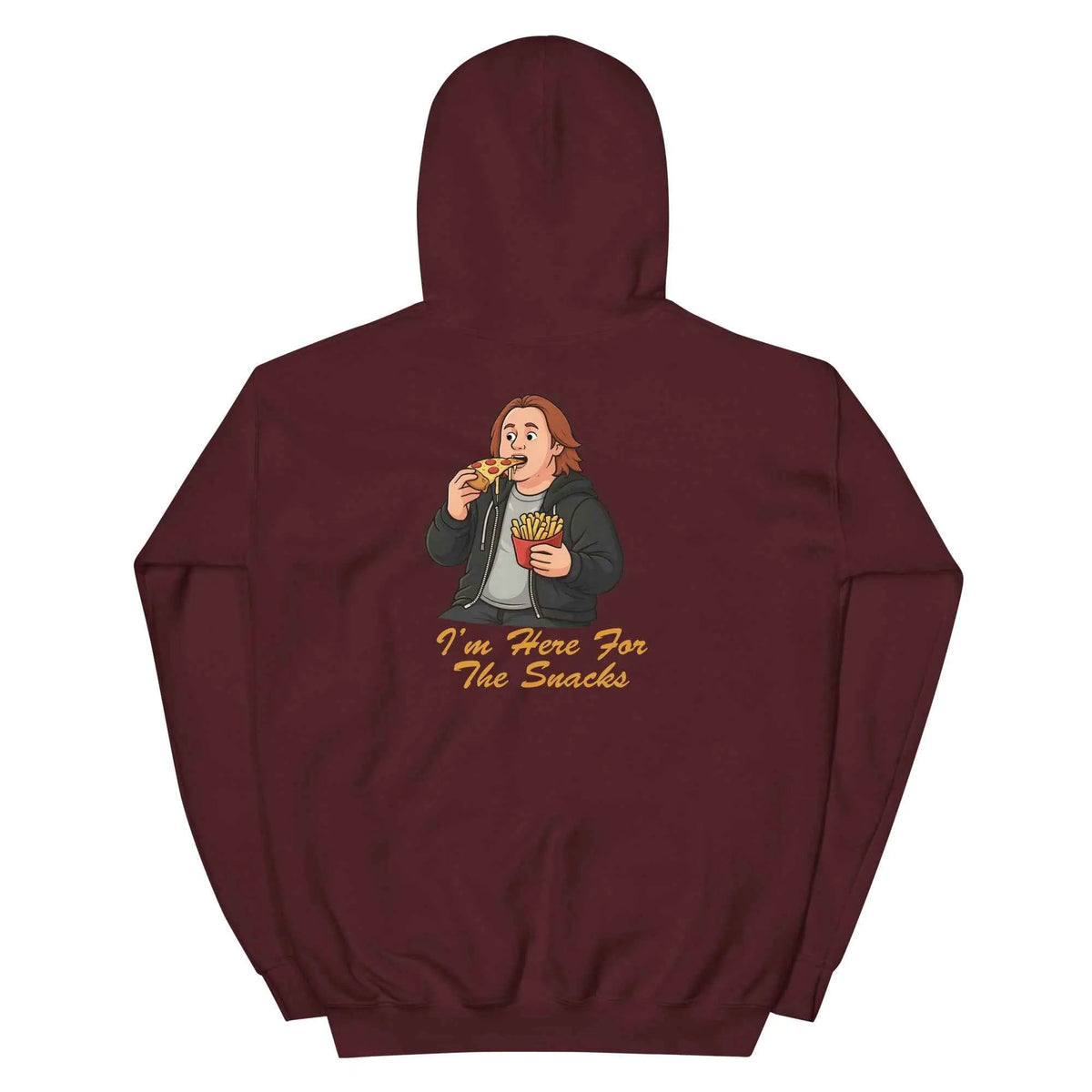 Unisex pullover hoodie in maroon with back graphic and kangaroo pocket