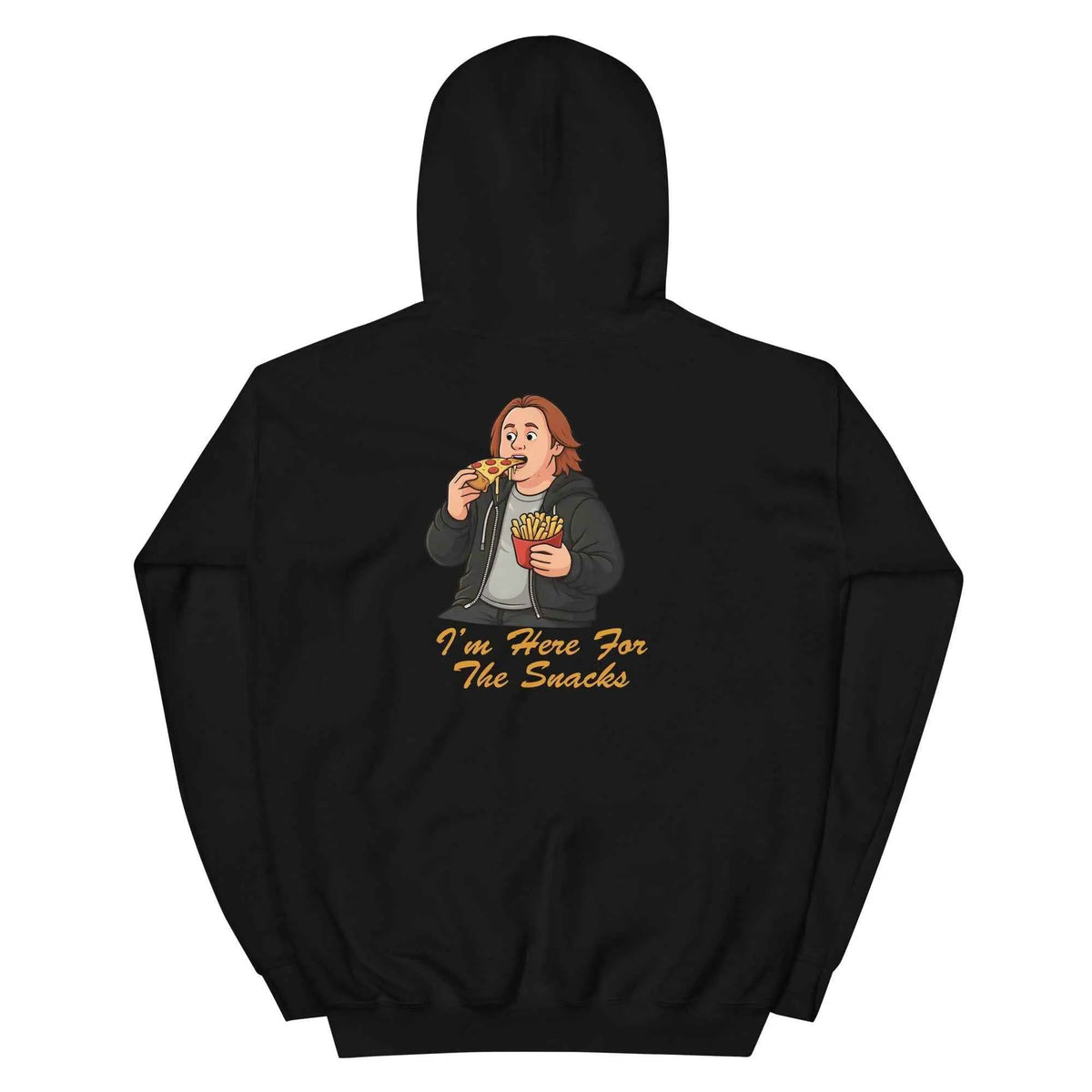 Unisex pullover hoodie in black with back graphic and kangaroo pocket