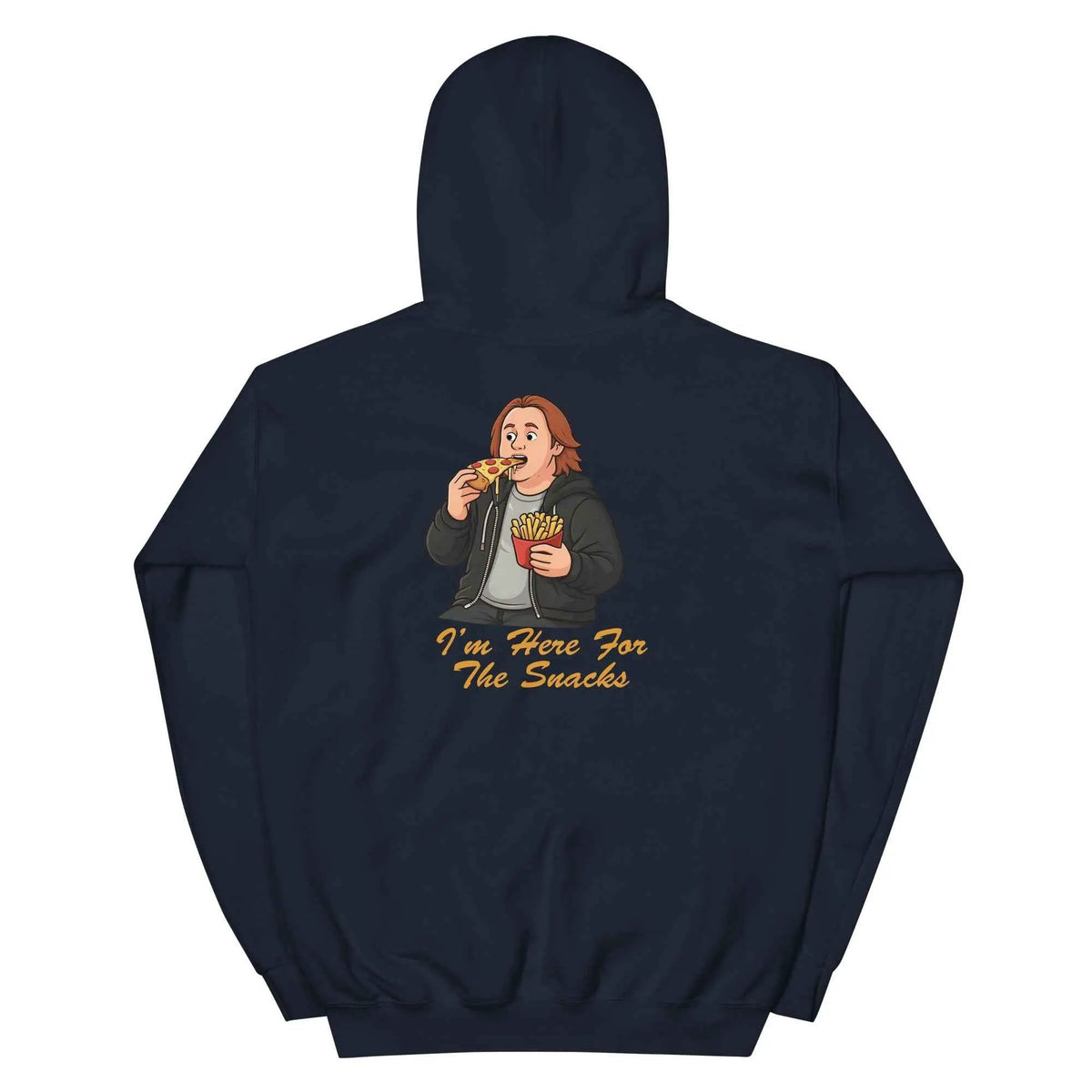 Unisex pullover hoodie in navy with back graphic and kangaroo pocket