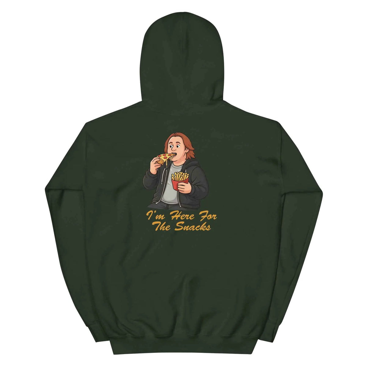 Unisex pullover hoodie in forest green with back graphic and kangaroo pocket