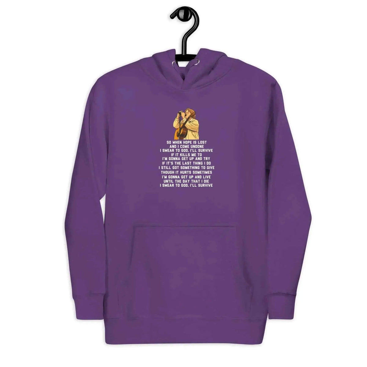 Unisex pullover hoodie, purple, front graphic print and hood kangaroo pocket