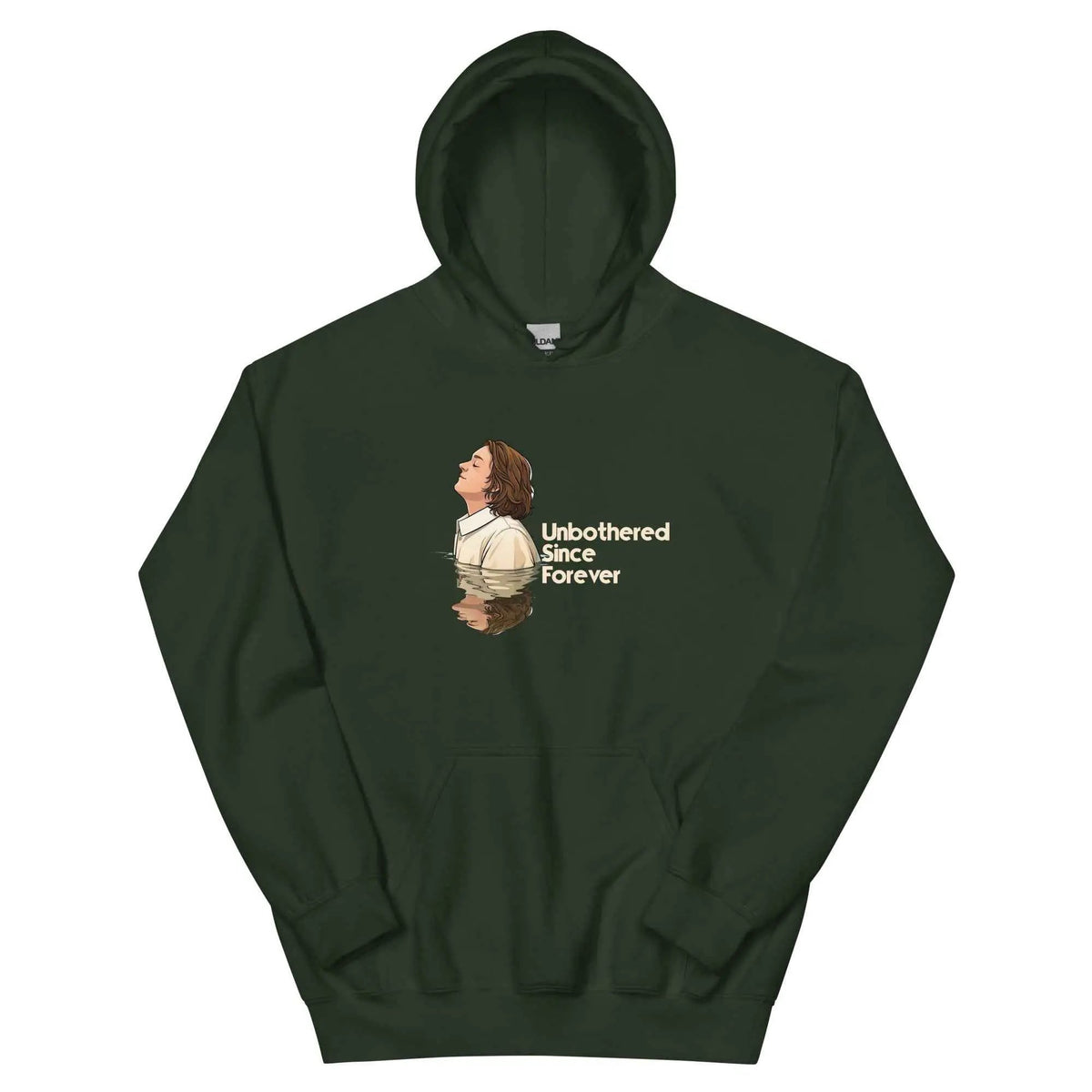 Forest green unbothered graphic hoodie sweatshirt with front kangaroo pocket