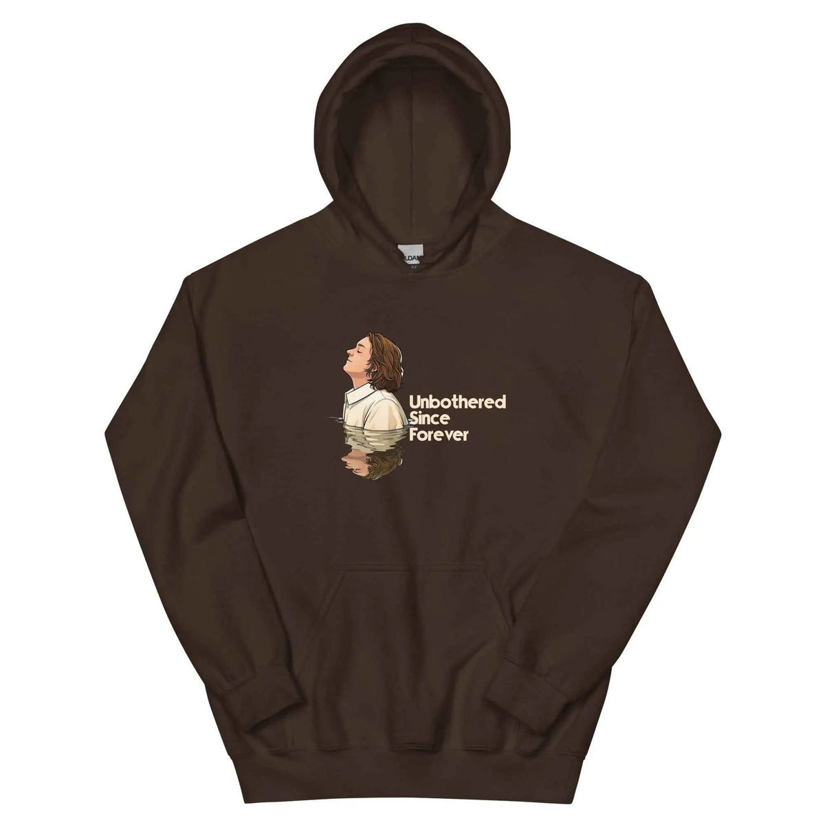 Dark chocolate unbothered graphic hoodie sweatshirt with front kangaroo pocket