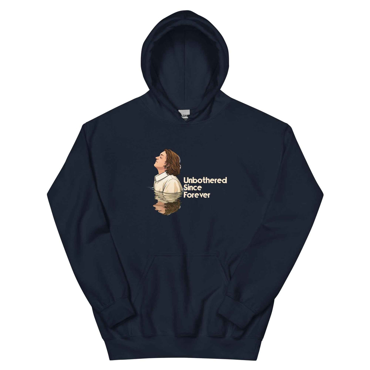 Navy unbothered graphic hoodie sweatshirt with front kangaroo pocket