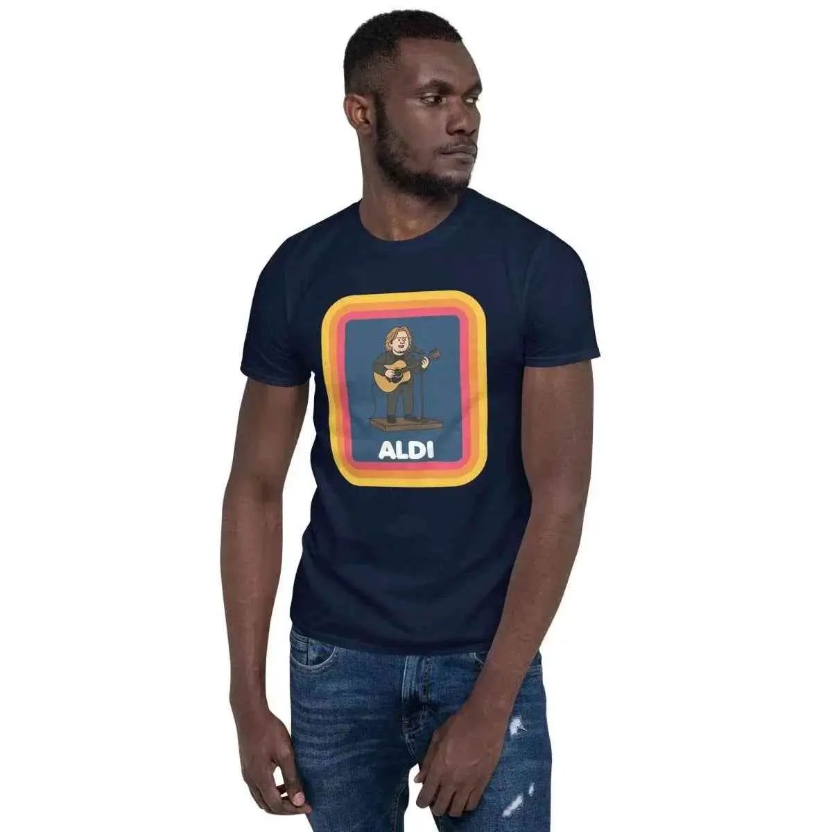 Unisex graphic T-shirt, navy with framed ALDI logo print on front