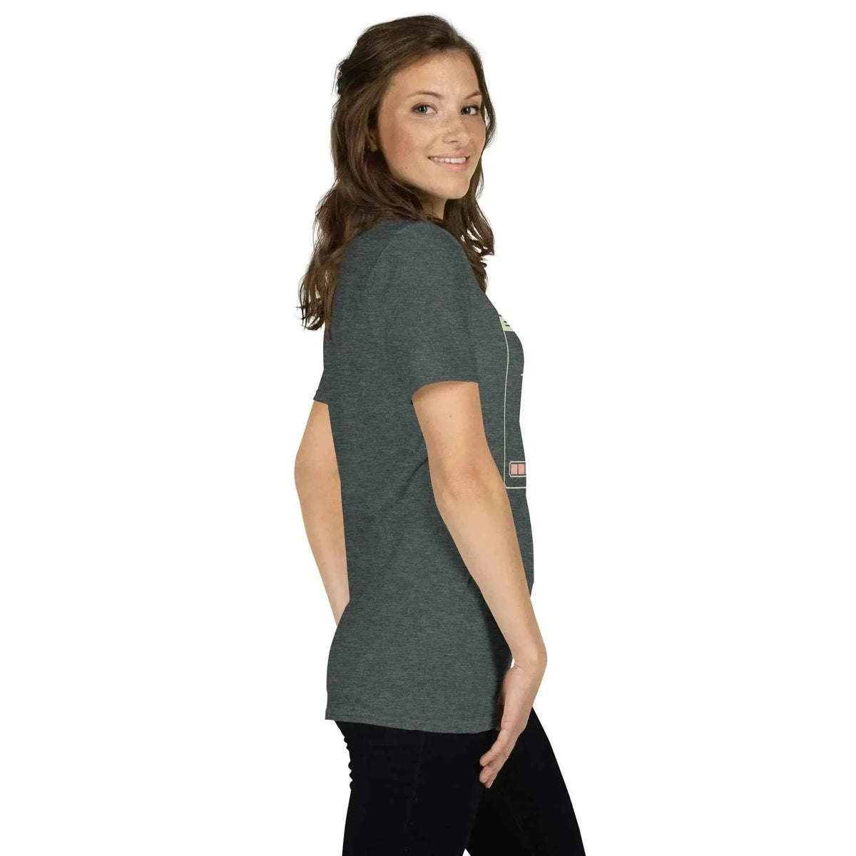 Unisex cotton t-shirt in heather gray with side view, short sleeves
