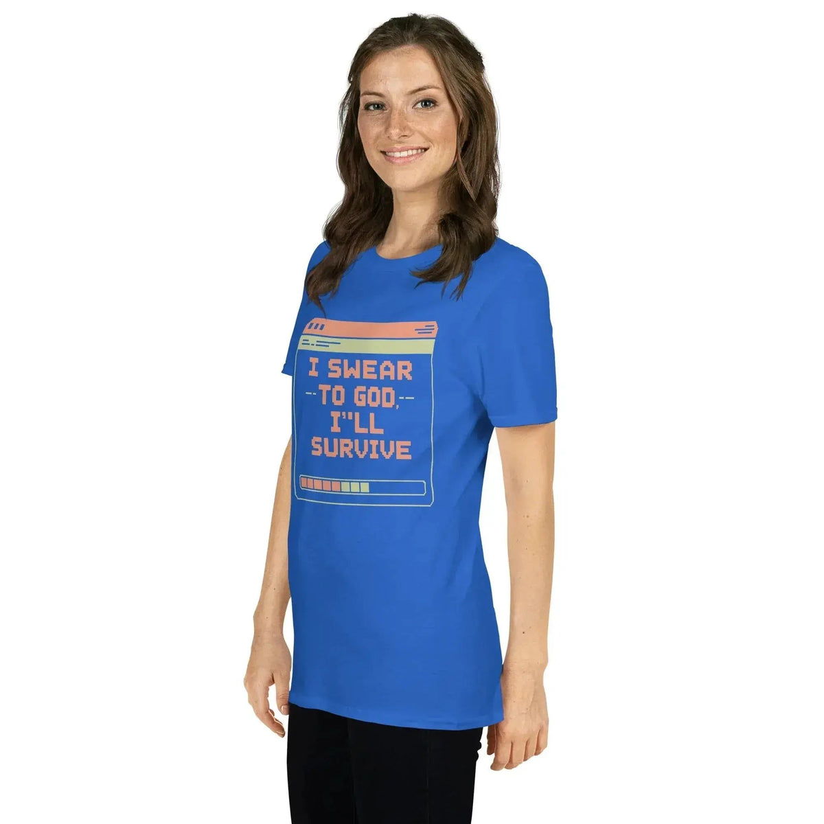 Blue unisex cotton t-shirt featuring bold lyric front graphic