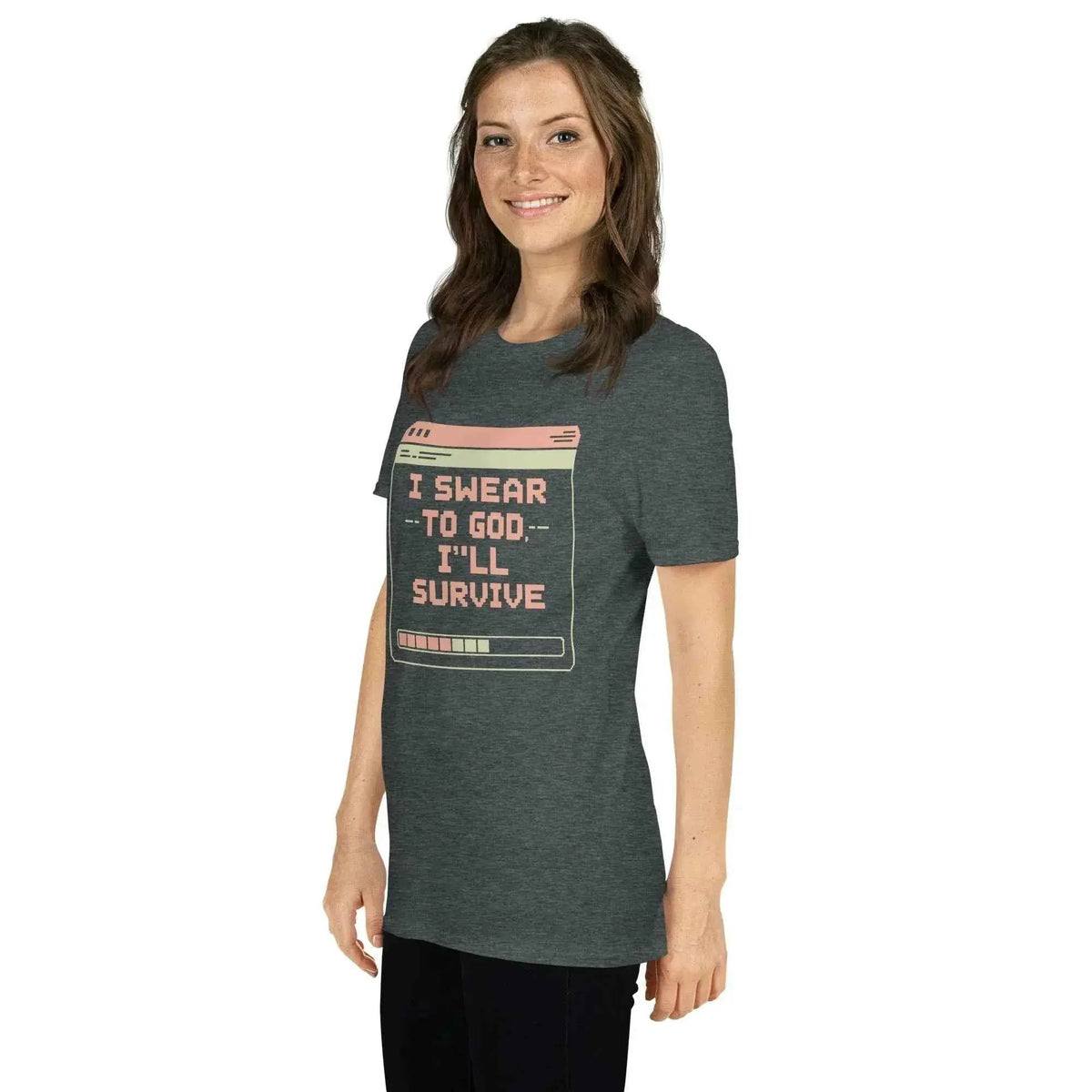 Unisex cotton t-shirt in heather gray with front quote graphic, crew neck