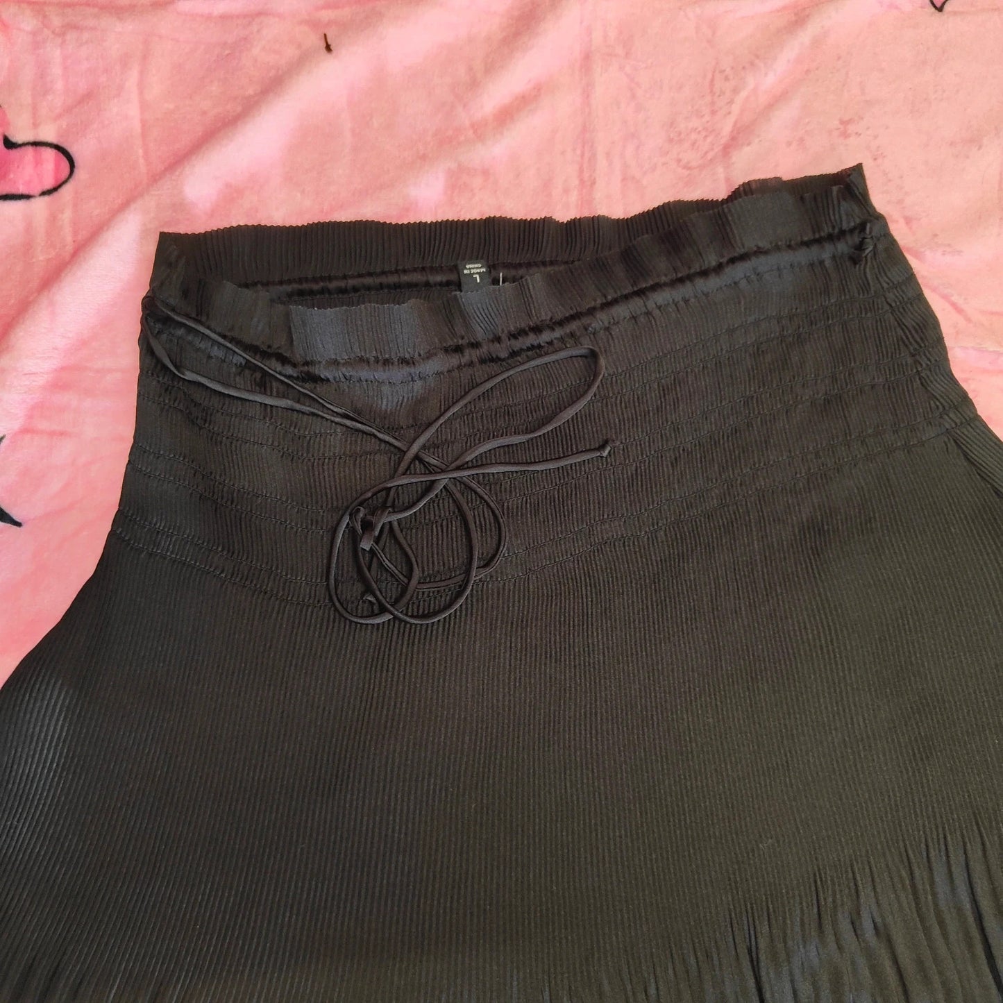 Rachel Zoe Black Pleated Midi Skirt Tie Waist Flowy A-Line Size L alcyone213k