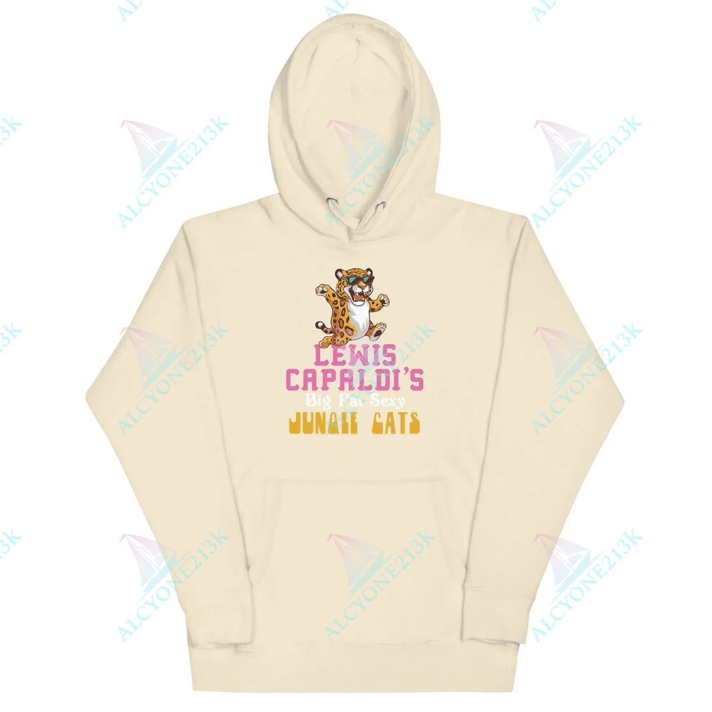 Alcyone213k Lewis Capaldi "Big Fat Sexy Jungle Cats" Cotton Blend Hoodie Bone