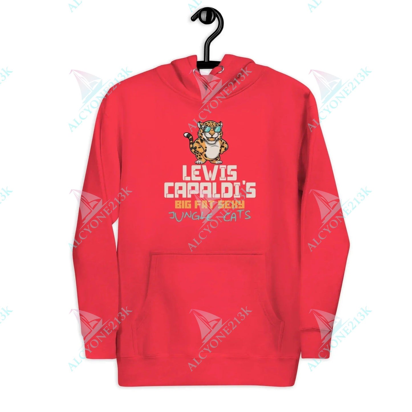 Alcyone213k Lewis Capaldi Big Fat Sexy Jungle Cats Hoodie - Unisex Black Cotton Blend Team Red