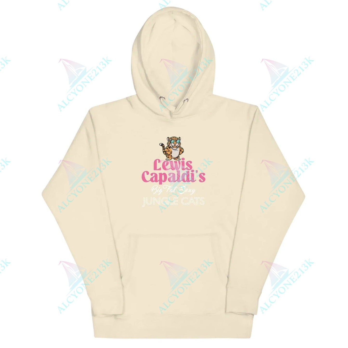 Alcyone213k Lewis Capaldi Unisex Hoodie For Concerts - Big Fat Sexy Jungle Cats Design, Soft & Stylish Bone