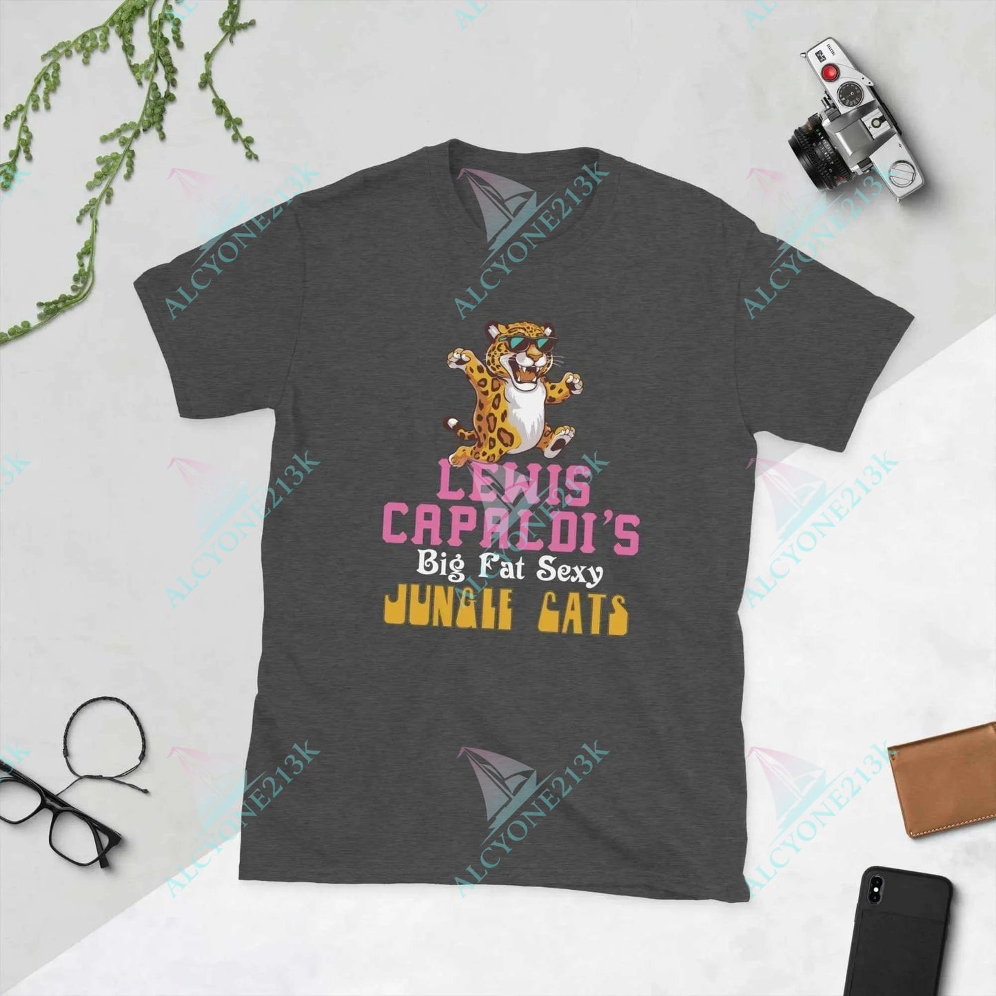 T-shirt Alcyone213k Lewis Capaldi Jungle Cats T-Shirt - Big Fat Sexy Jungle Cats Design Dark Heather Grey