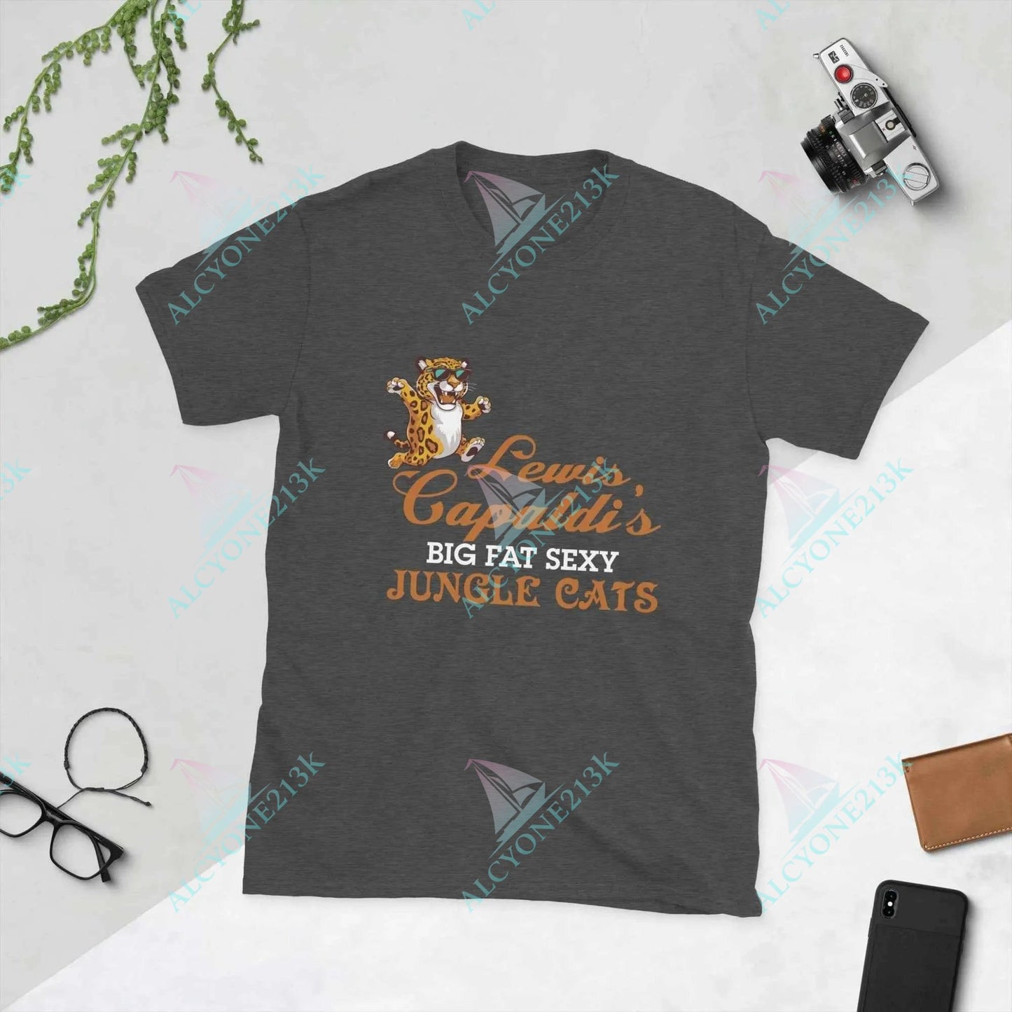 T-shirt Alcyone213k Unisex Lewis Capaldi Jungle Cats T-Shirt - Premium Cotton Music Fan Tee | Essential Concert Accessory & Lewis Capaldi Merchandise Dark Heather Grey