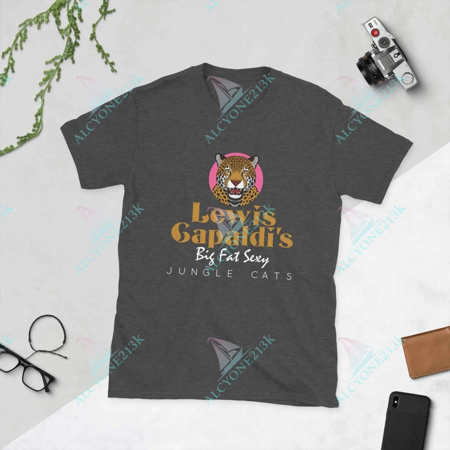 T-shirt Alcyone213k Unisex Lewis Capaldi T-Shirt - 'Sexy Jungle Cats' Eco-friendly Cotton Tee for Gen Z Fans Dark Heather Grey