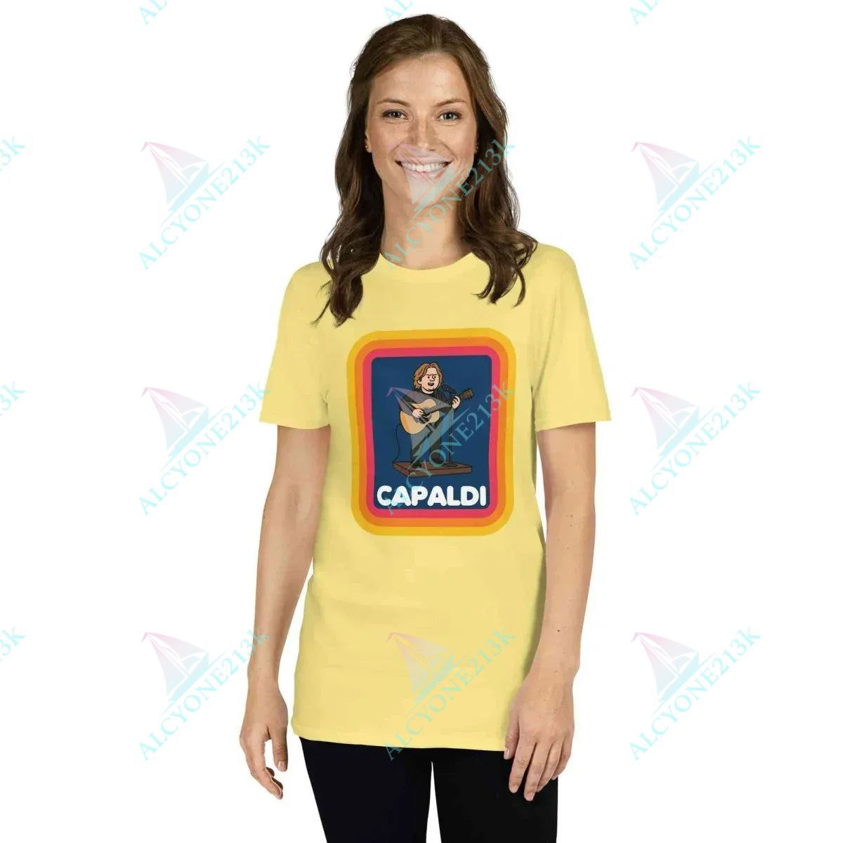 T-shirt Alcyone213k Lewis Capaldi T-Shirt | Unisex Cotton Graphic Tee - Capaldi on a Aldi Cornsilk