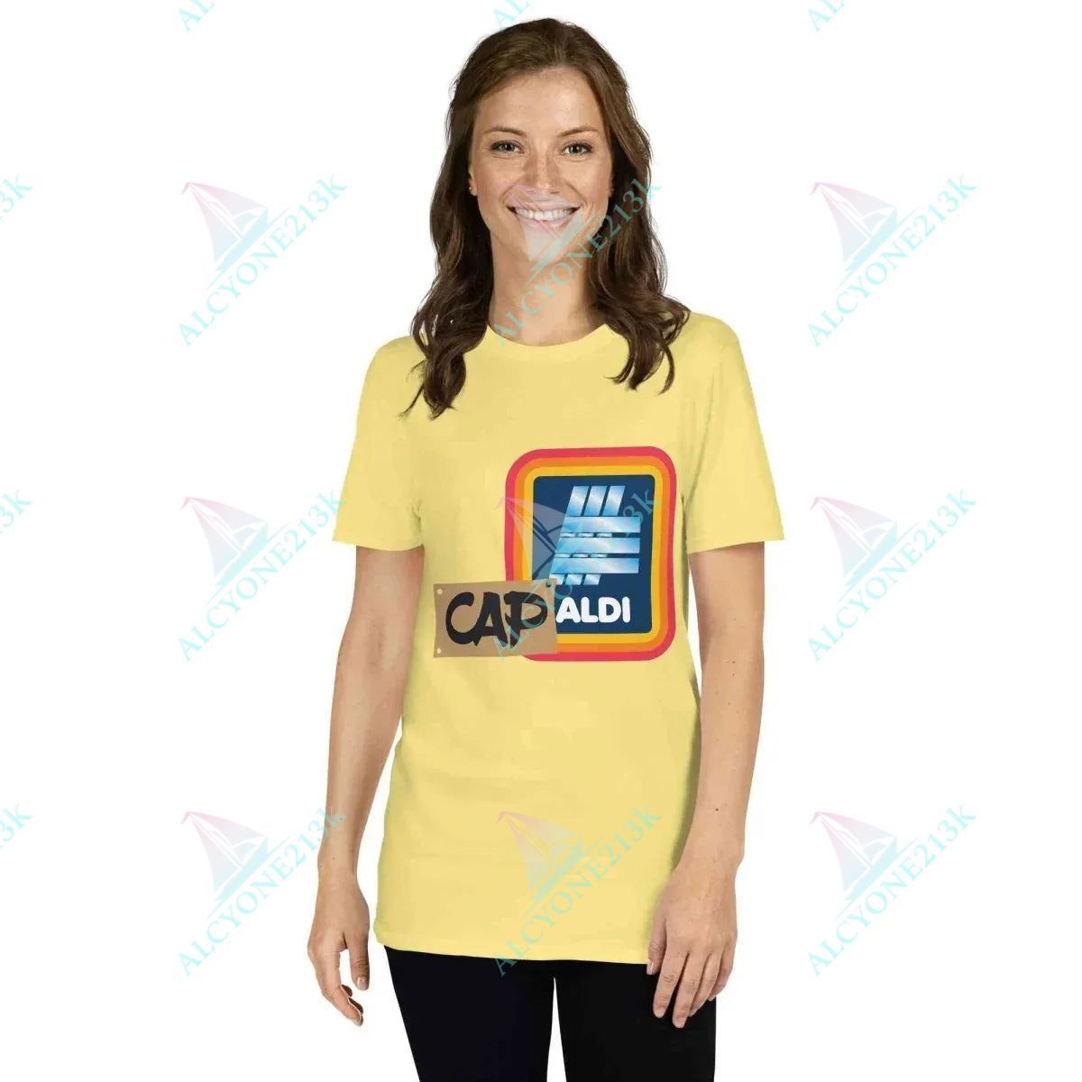 T-shirt Alcyone213k Lewis Capaldi Unisex Cotton T-Shirt | Soft, Breathable Fan Tee with Unique Design - Capaldi on a Aldi Cornsilk