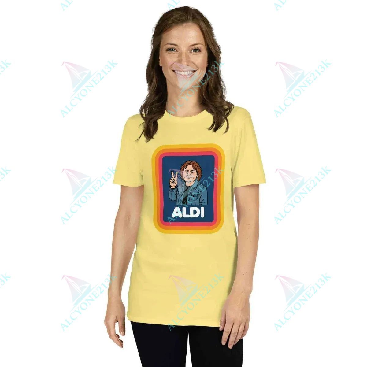 T-shirt Alcyone213k Lewis Capaldi T-Shirt | Unisex Cotton Tee for Music Fans - Capaldi on a Aldi Cornsilk