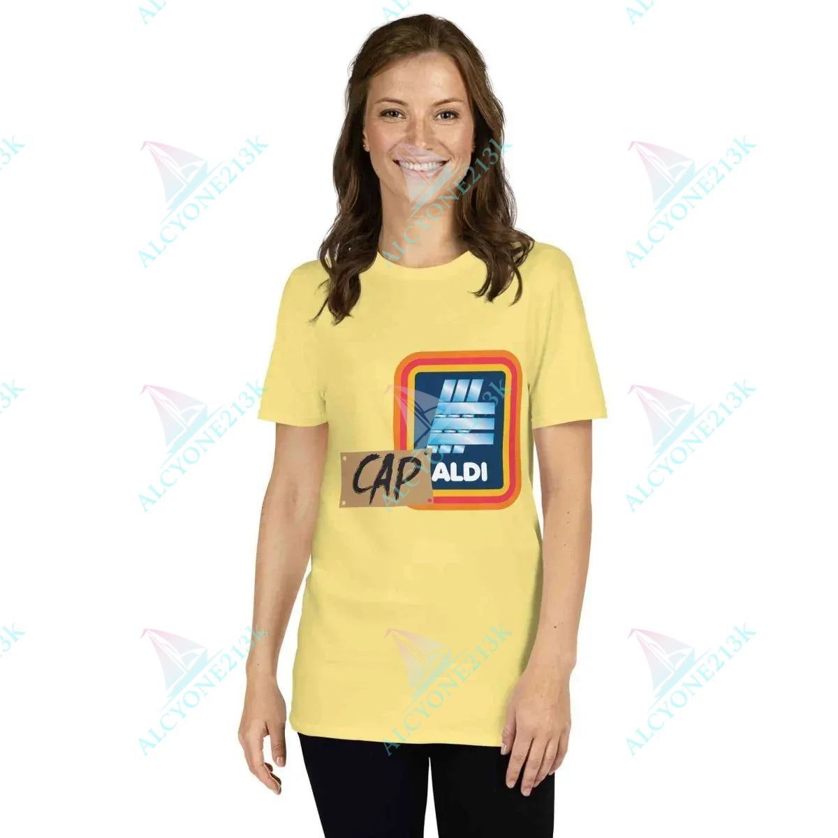 T-shirt Alcyone213k Lewis Capaldi T-Shirt | Unisex Cotton Tee with Unique Capaldi On A Aldi Design for True Fans Cornsilk