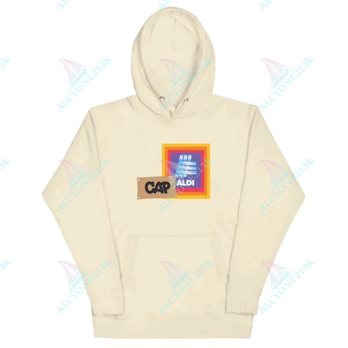 Alcyone213k Lewis Capaldi Unisex Hoodie - Cozy Cotton Blend with Fun 'Capaldi On A Aldi' Graphic Bone
