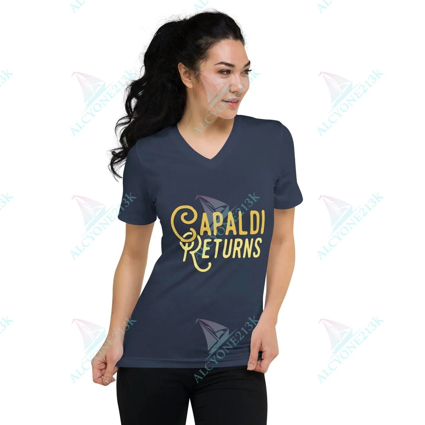 T-shirt Alcyone213k Lewis Capaldi V-Neck T-Shirt | Unisex Cotton Polyester Blend Navy