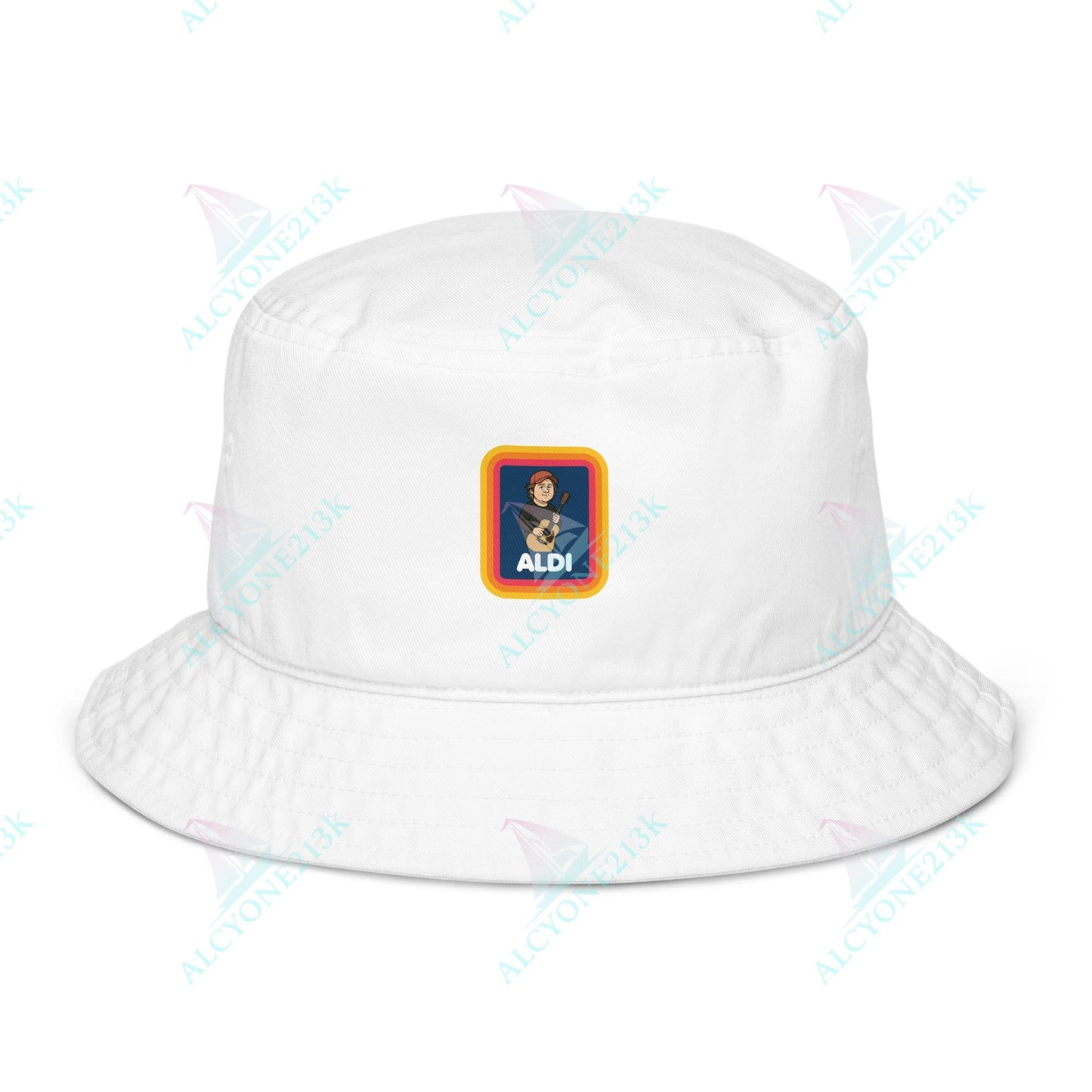 Alcyone213k Lewis Capaldi Organic bucket hat - Capaldi On Aldi Bio White