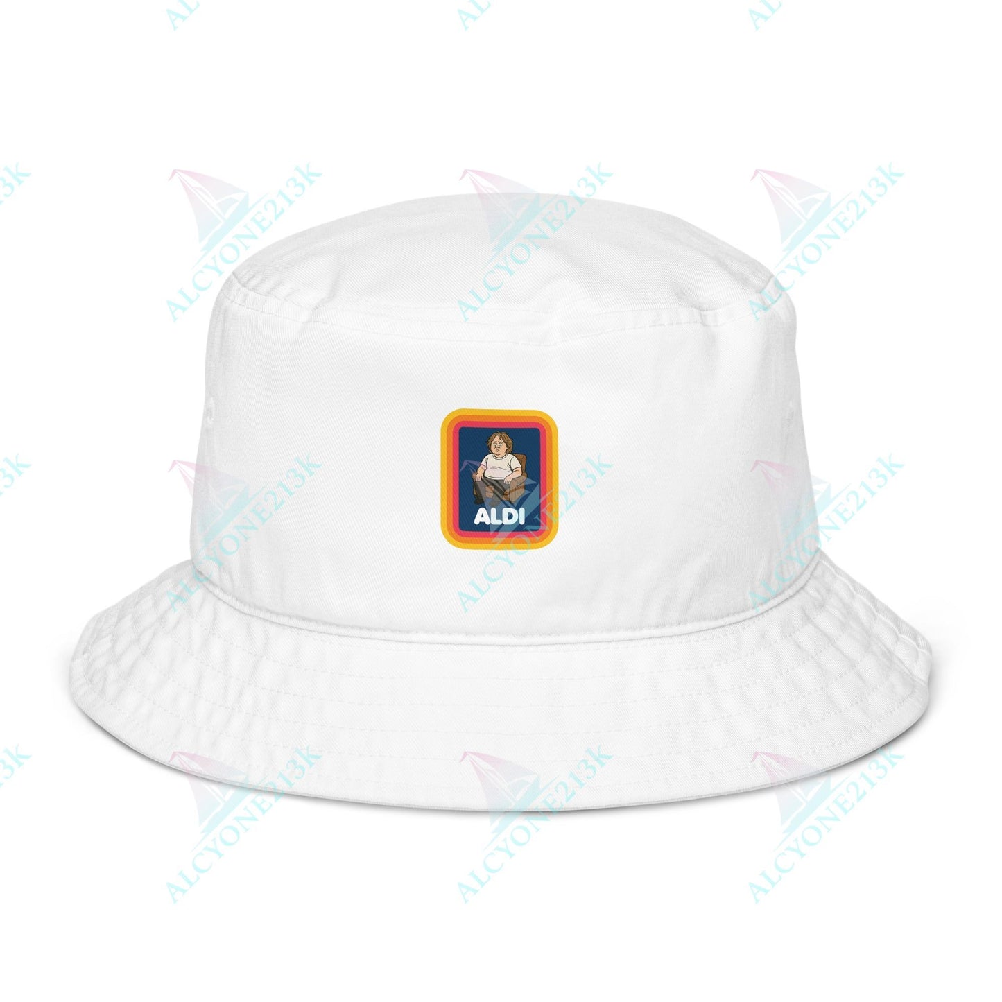 Alcyone213k Lewis Capaldi Organic bucket hat - Capaldi On Aldi Bio White