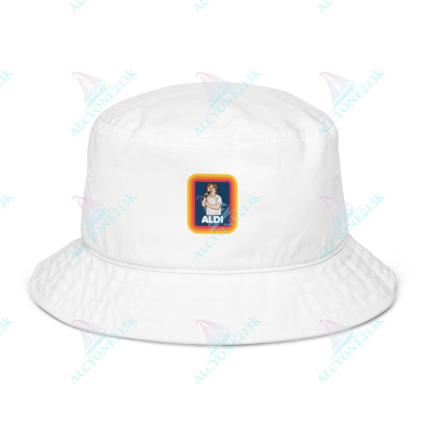Alcyone213k Lewis Capaldi Organic bucket hat - Capaldi On Aldi Bio White