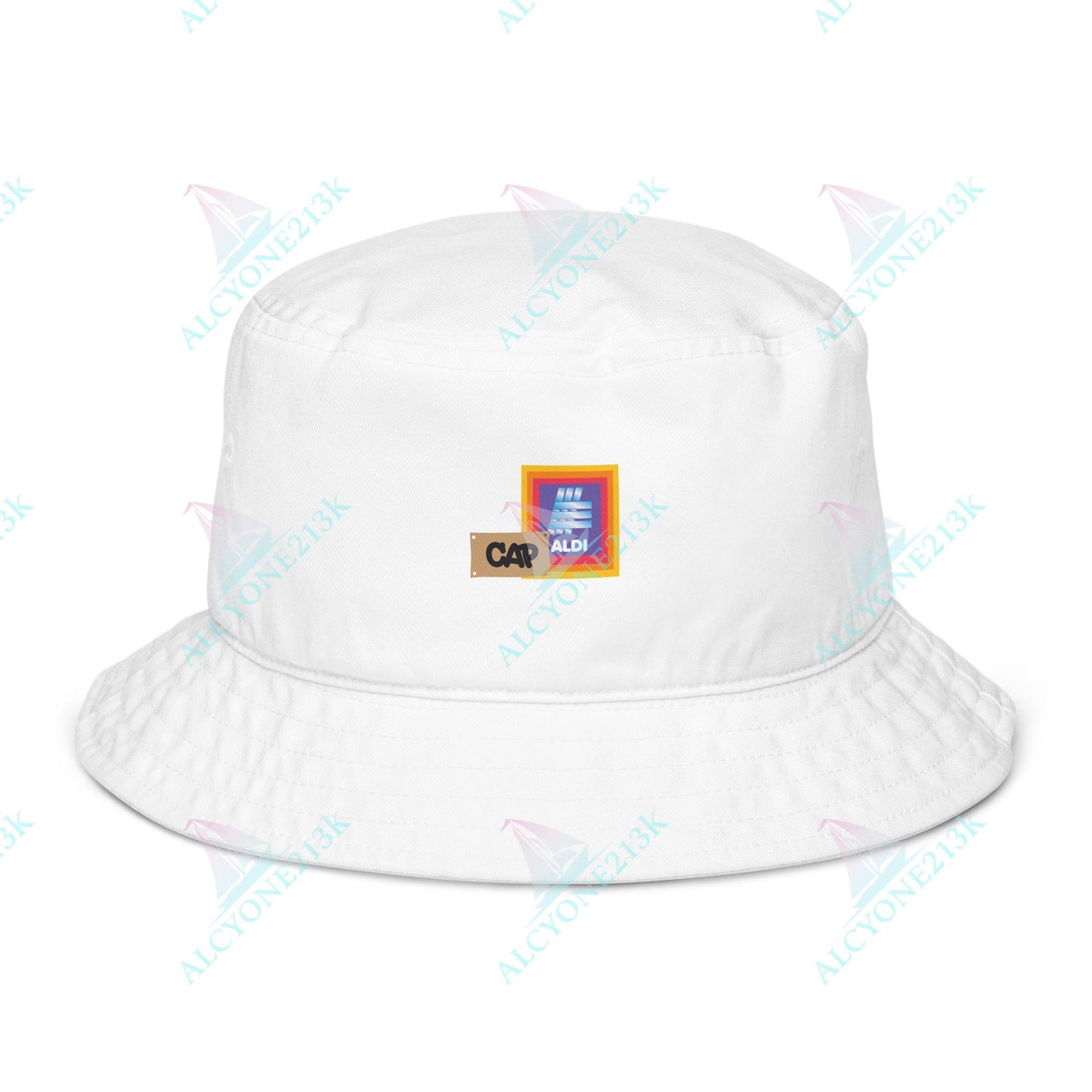 Alcyone213k Lewis Capaldi Organic bucket hat - Capaldi On Aldi Bio White
