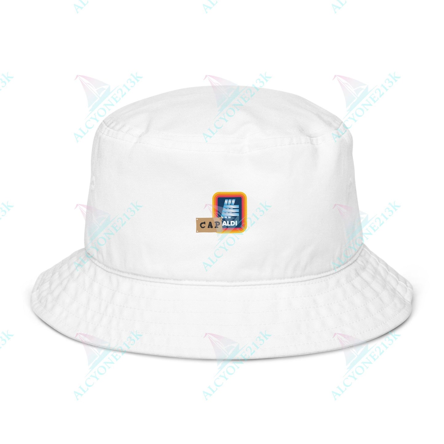 Alcyone213k Lewis Capaldi Organic bucket hat - Capaldi On Aldi Bio White