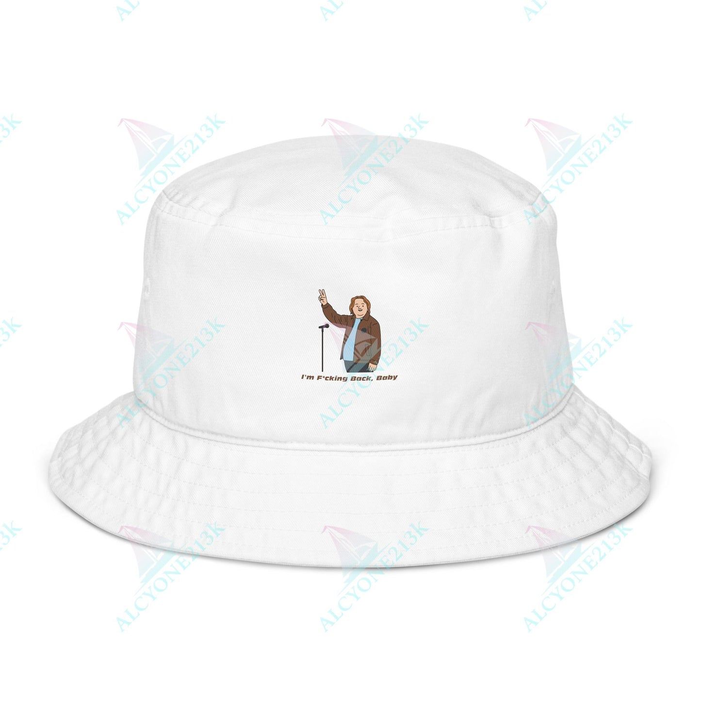 Alcyone213k Lewis Capaldi Organic bucket hat - I'm F*cking Back Bio White