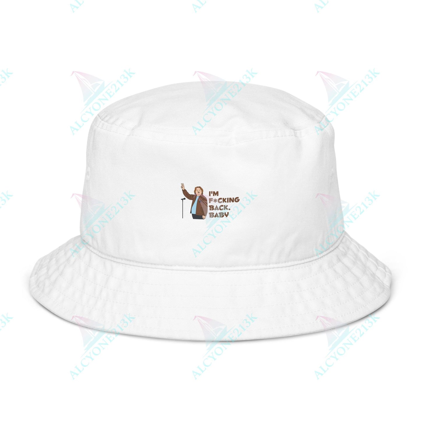Alcyone213k Lewis Capaldi Organic bucket hat - I'm F*cking Back Bio White