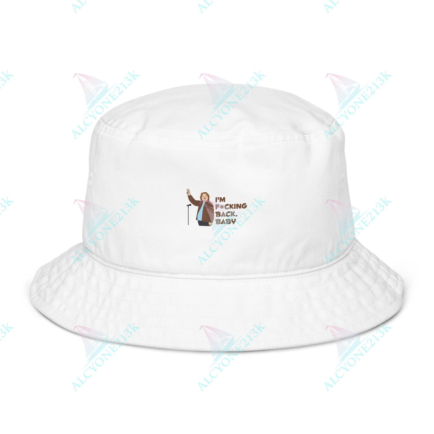 Alcyone213k Lewis Capaldi Organic bucket hat - I'm F*cking Back Bio White
