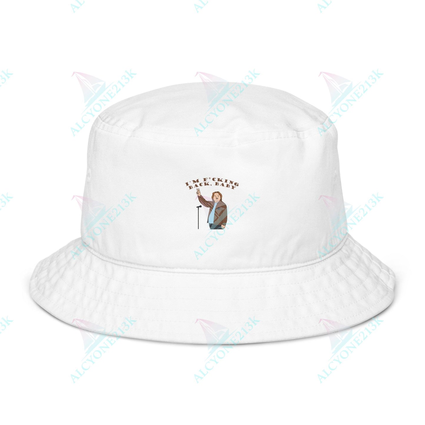 Alcyone213k Lewis Capaldi Organic bucket hat - I'm F*cking Back Bio White