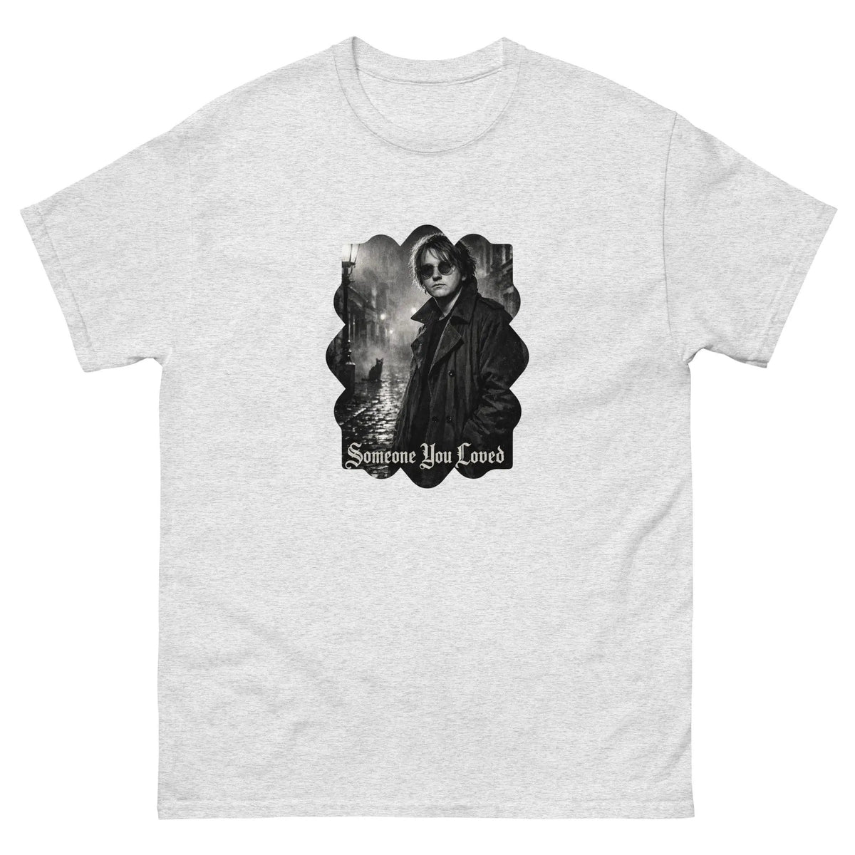Ash gray unisex graphic cotton T-shirt with Lewis Capaldi portrait front print