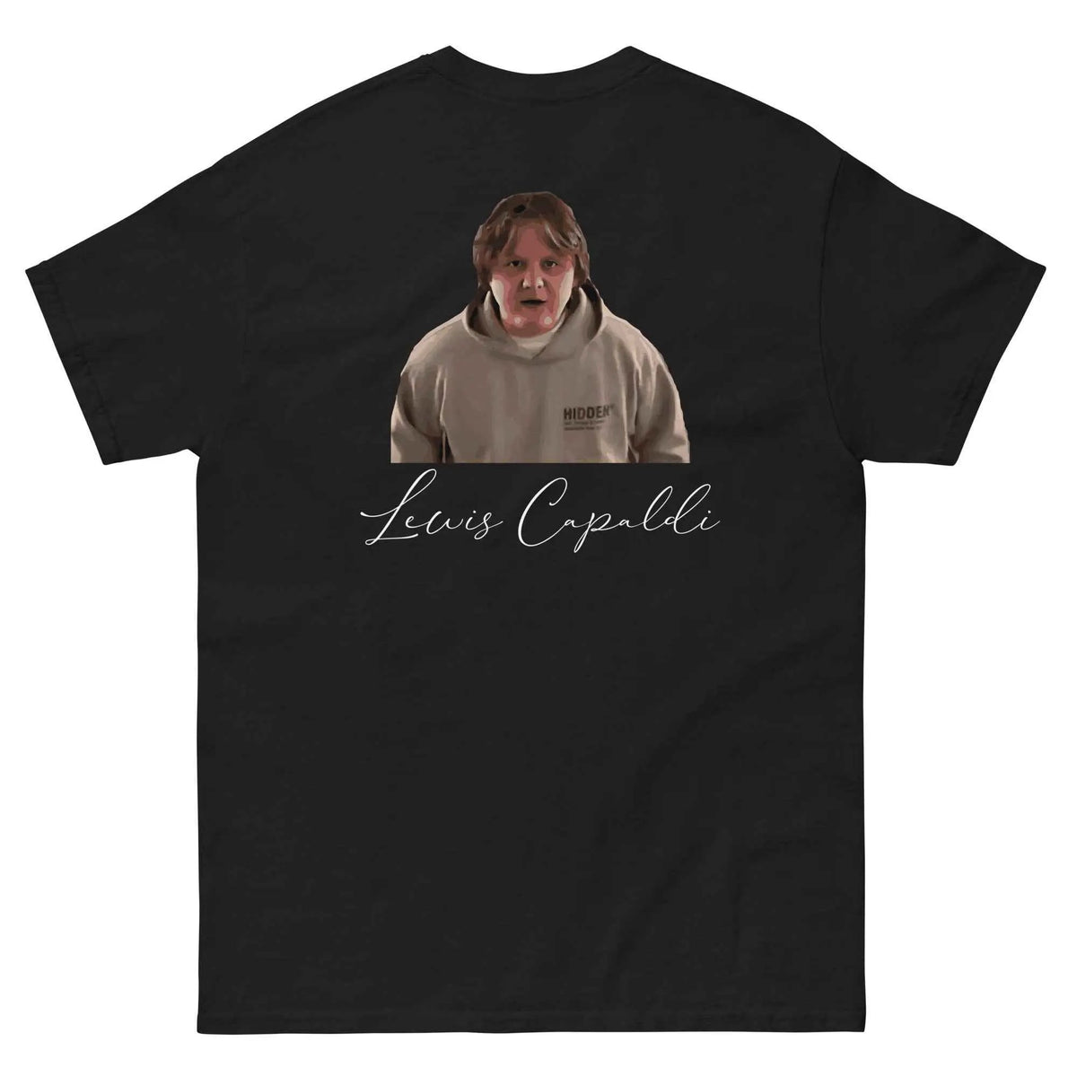 Black relaxed-fit unisex T-shirt with Lewis Capaldi graphic back