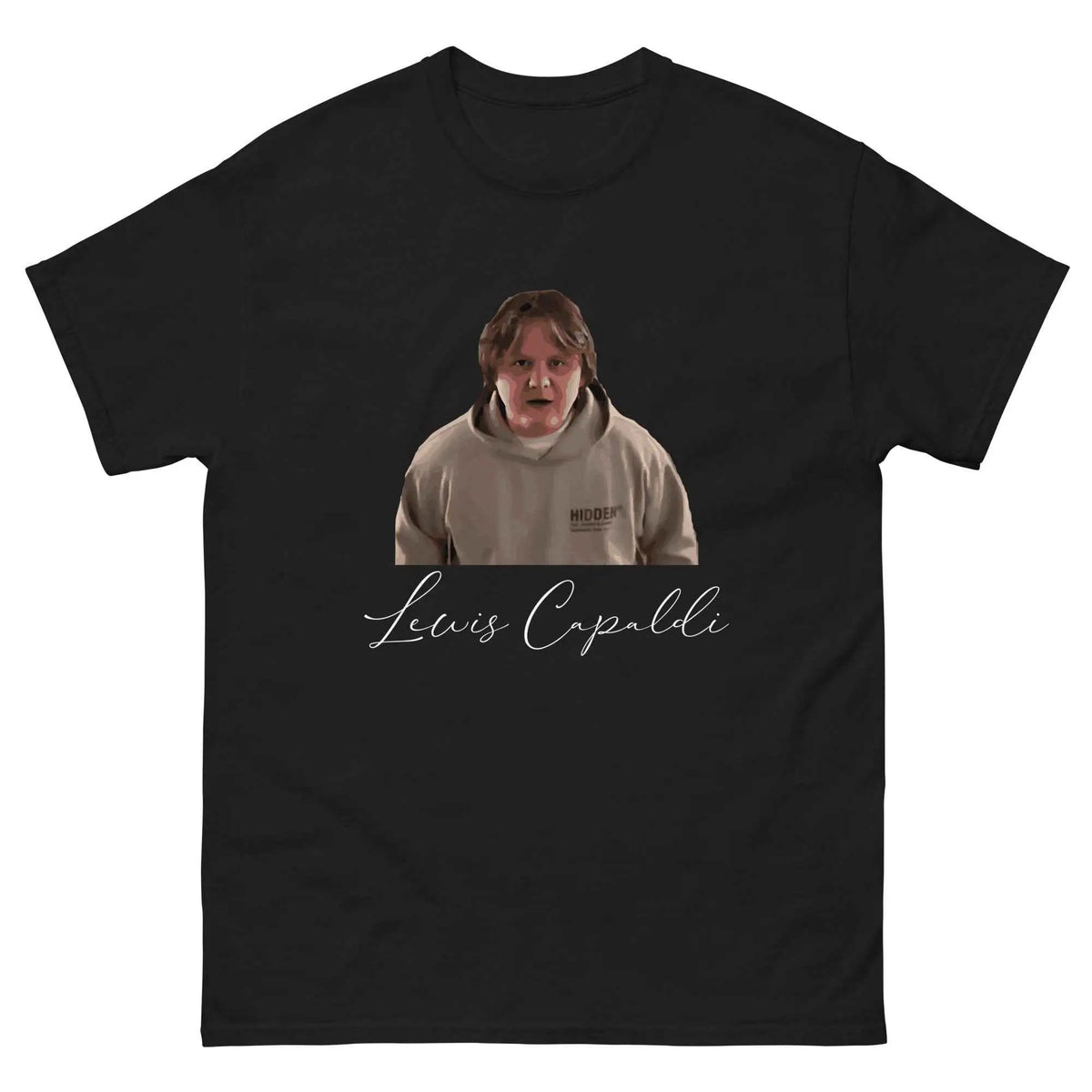 Black relaxed-fit unisex T-shirt with Lewis Capaldi graphic front