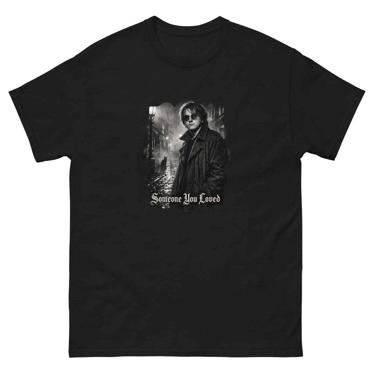 Black unisex graphic cotton T-shirt with Lewis Capaldi portrait front print