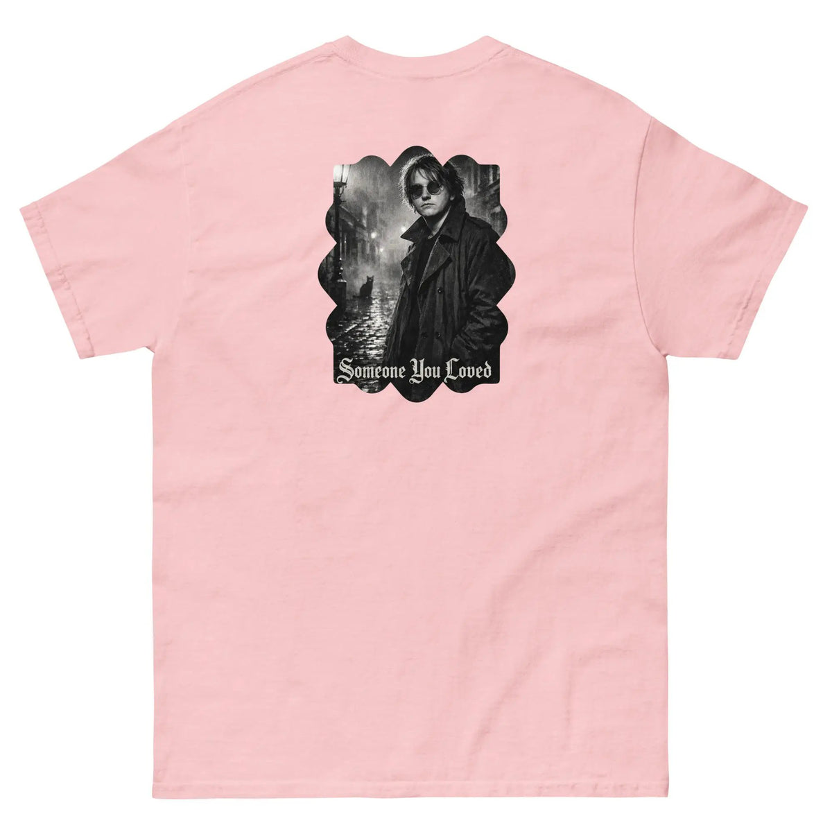Light pink unisex graphic cotton T-shirt with Lewis Capaldi portrait back print
