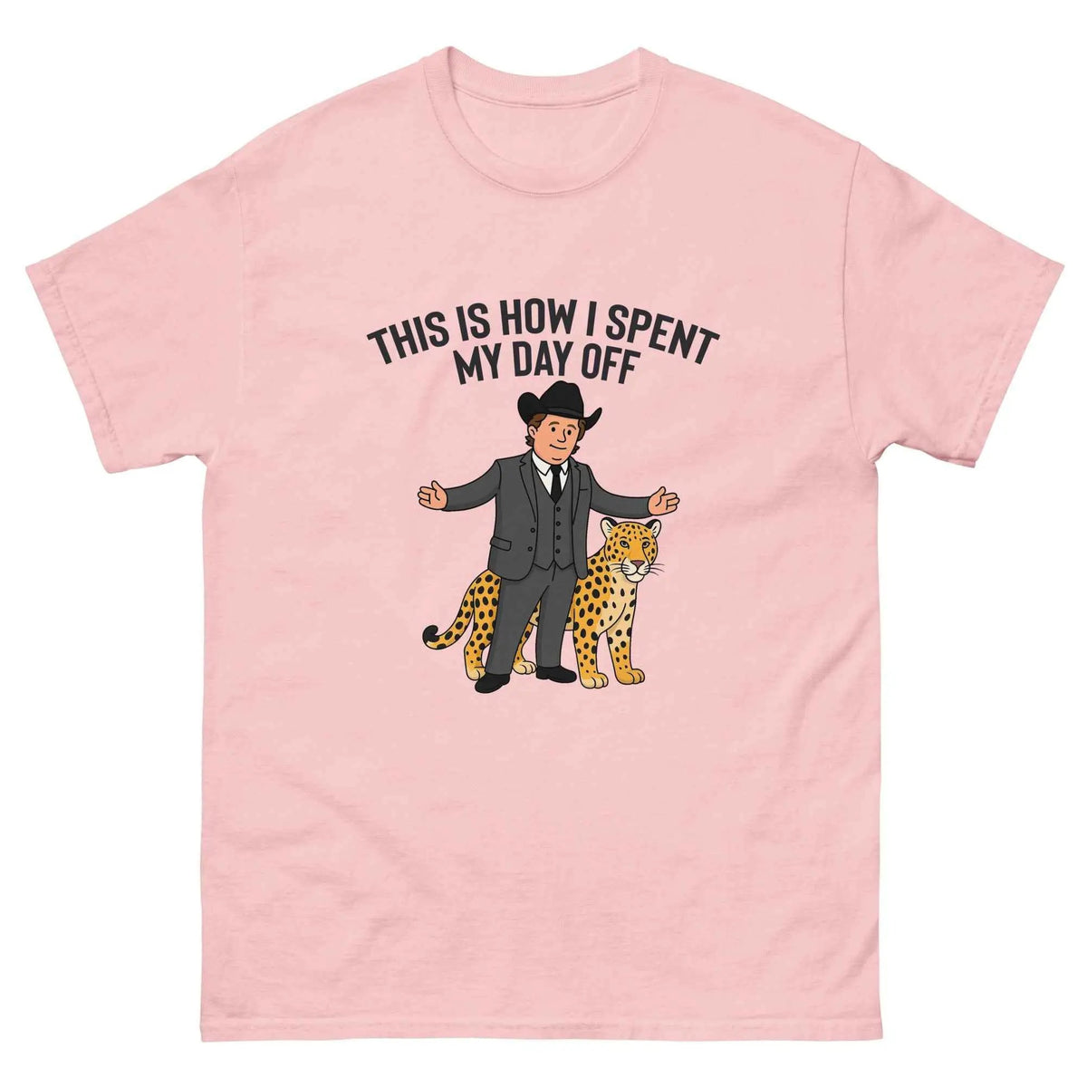 Light pink unisex T-shirt with crew neck and cartoon text graphic on front