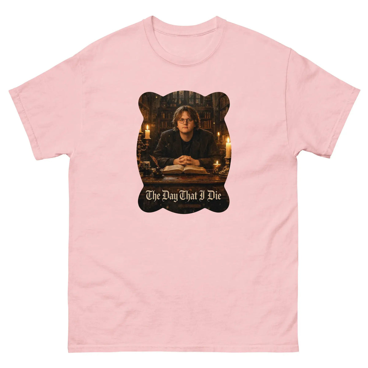 Unisex cotton T-shirt, light pink, front graphic print with portrait and text