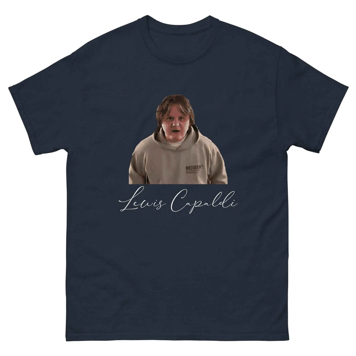 Navy relaxed-fit unisex T-shirt with Lewis Capaldi graphic front