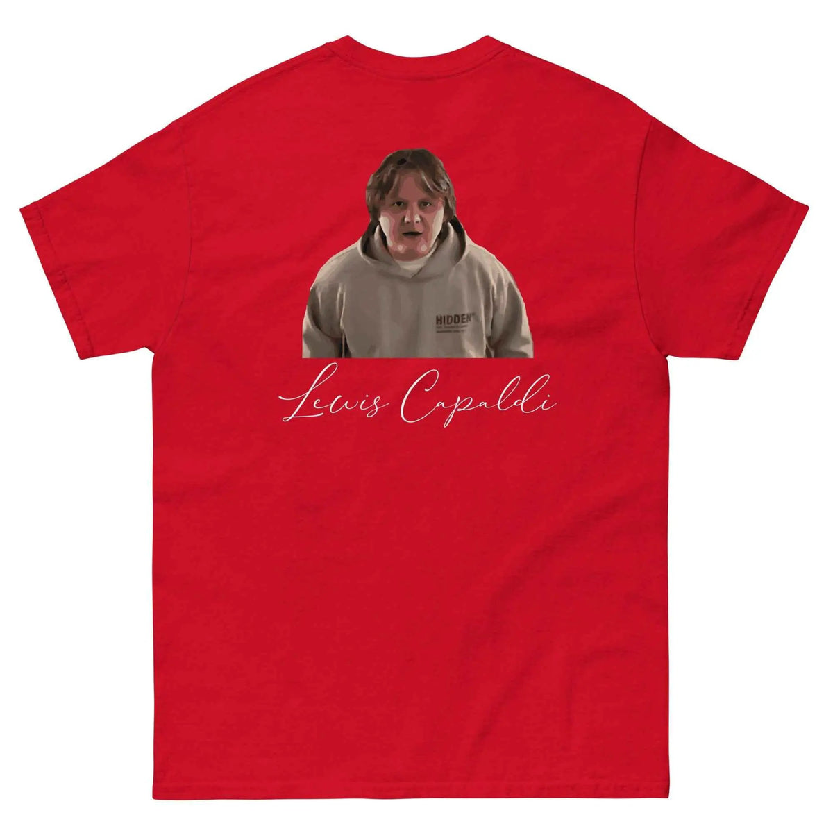 Red relaxed-fit unisex T-shirt with Lewis Capaldi graphic back