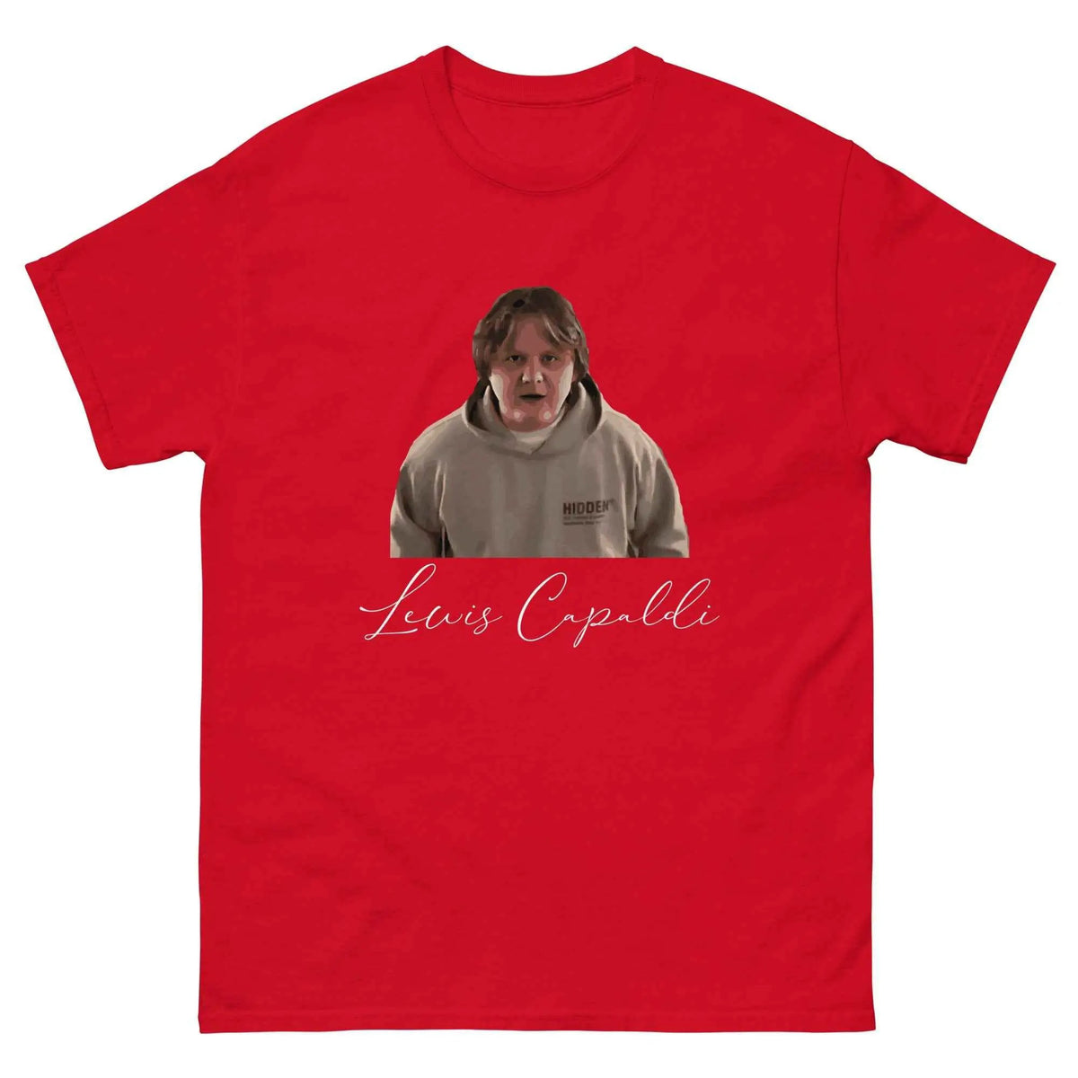 Red relaxed-fit unisex T-shirt with Lewis Capaldi graphic front