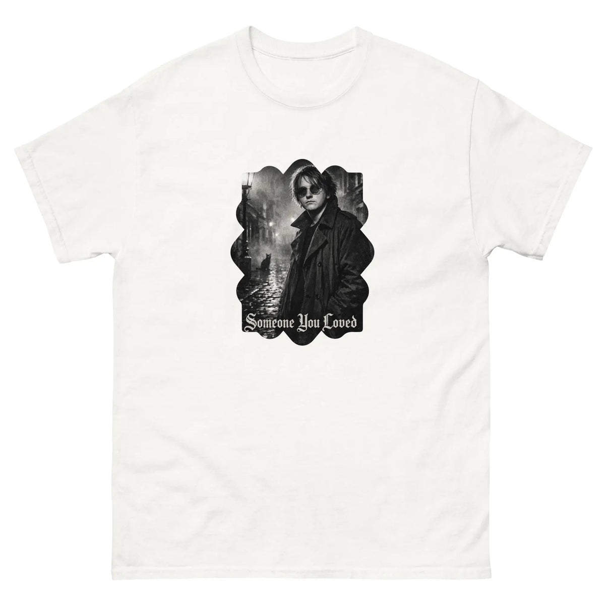 White unisex graphic cotton T-shirt with Lewis Capaldi portrait front print